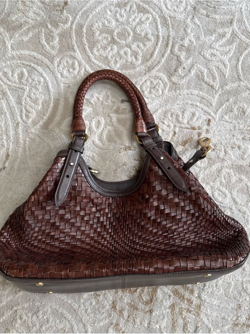 Cole Haan Woven Leather Shoulder Bag - Dark Brown - Picture 6 of 11